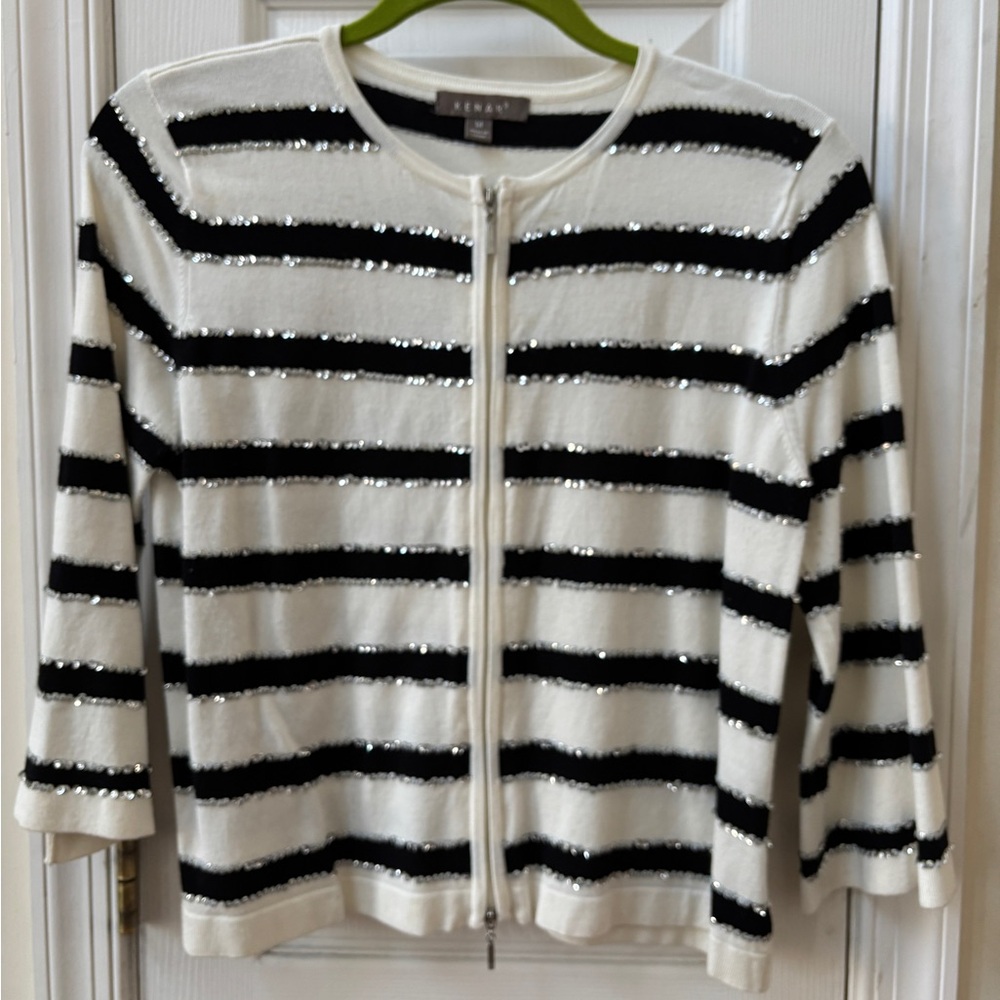 Black & white with silver sequins sweater